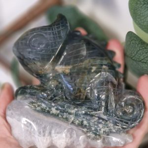 Moss Agate Carving - Chameleon