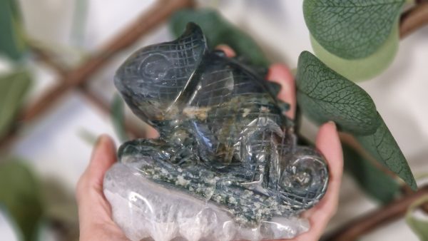 Moss Agate Carving - Chameleon
