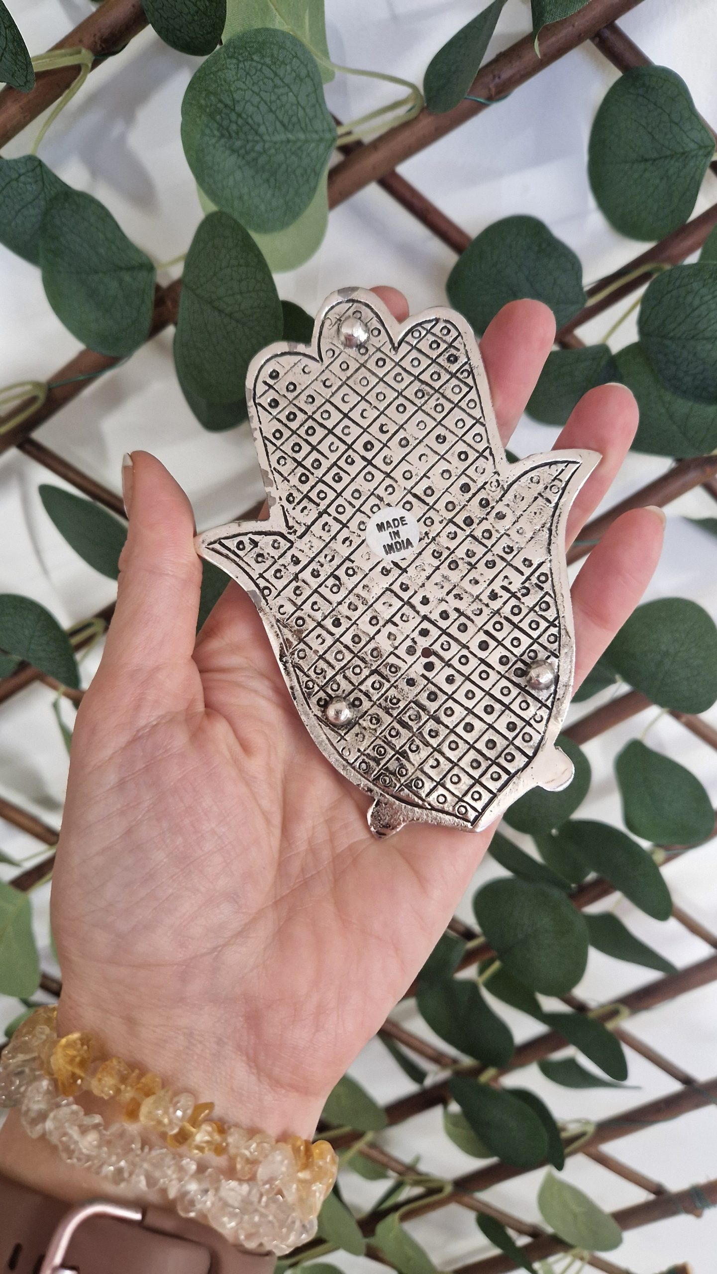 Handcrafted Aluminium Incense Holder - Hand of Hamsa - Image 2